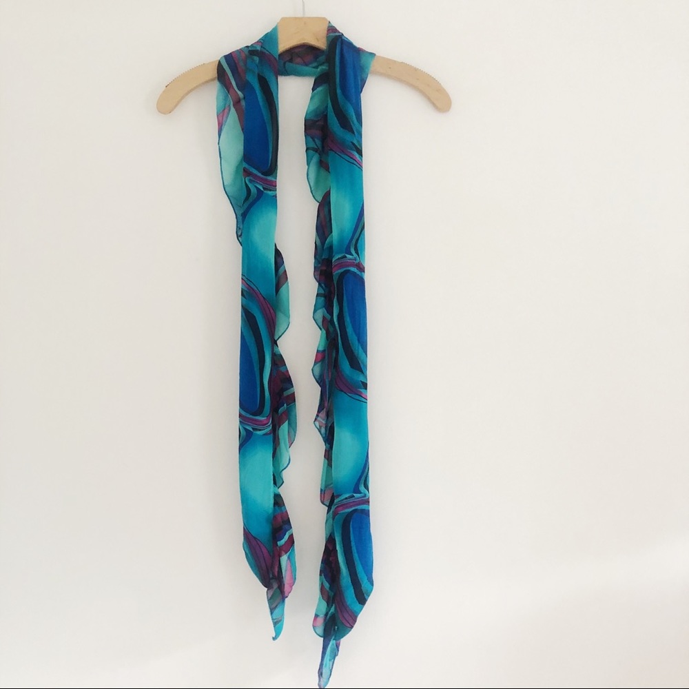 Blue Abstract Print Frill Scarf